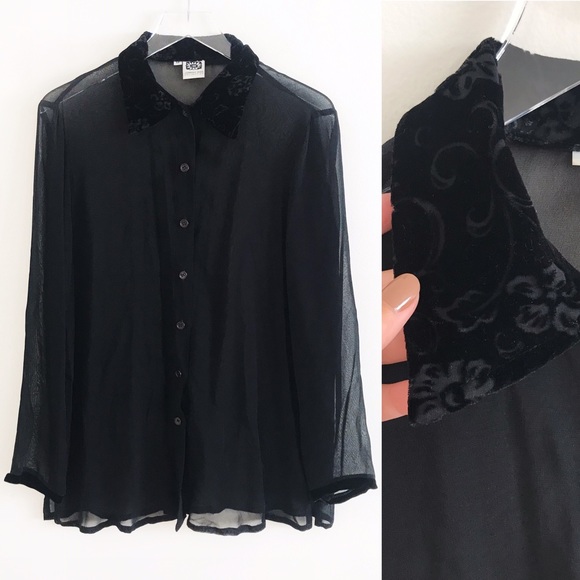 Johnny Was Tops - JOHNNY WAS Silk velvet sheer button up blouse M